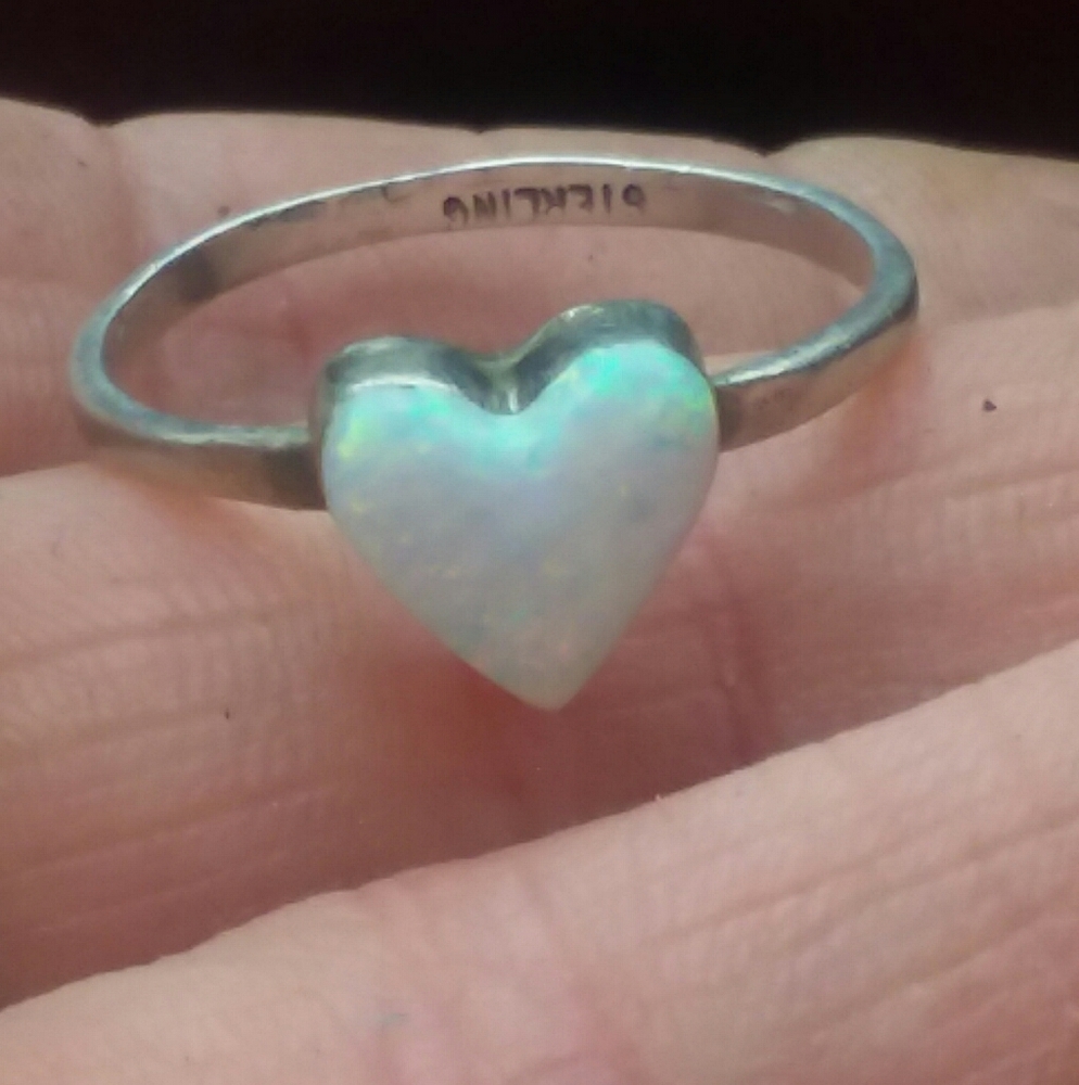 Opal heart Sterling silver ring